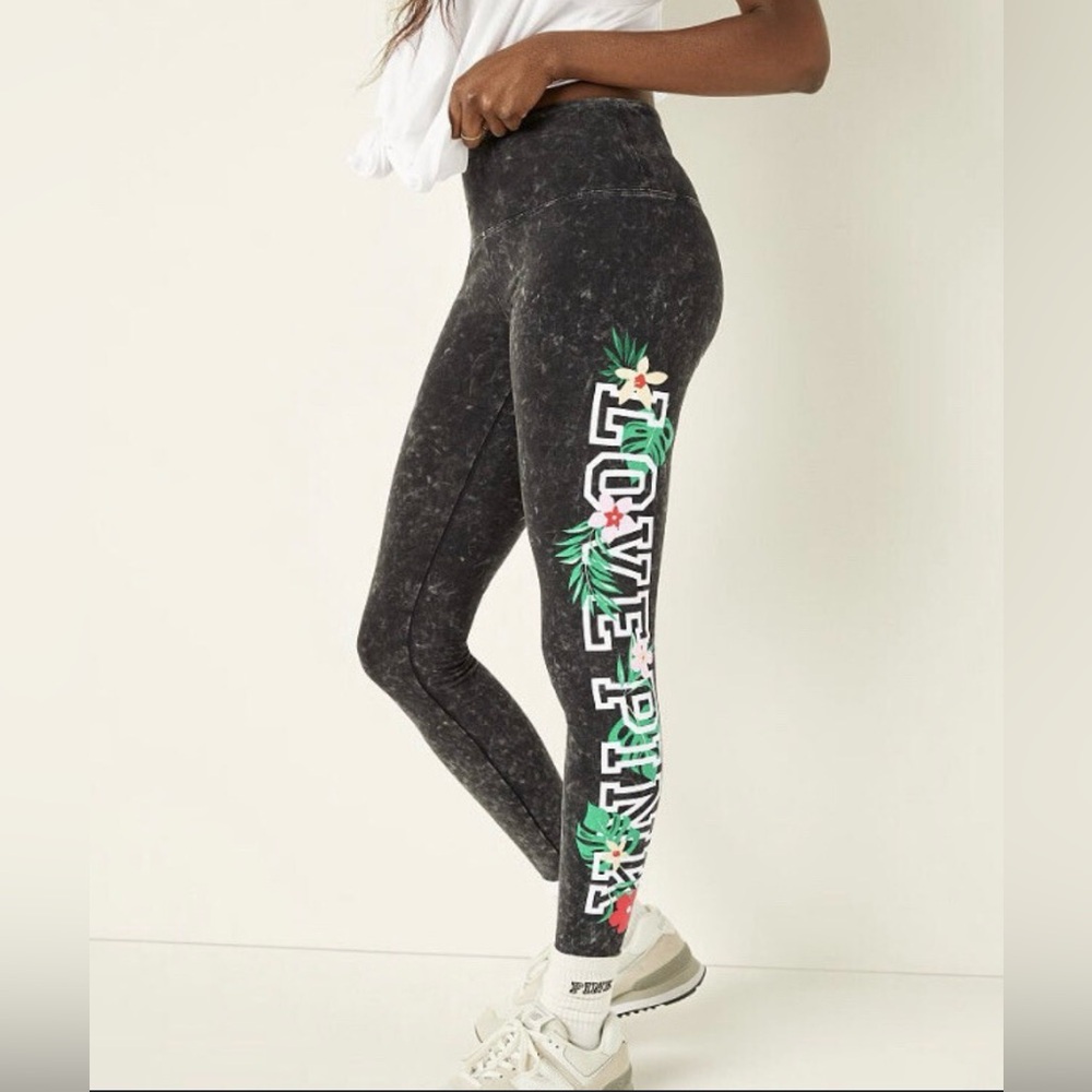 Victoria Secret Pink Cotton Tie Dye Tropical Floral Print High Waisted Leggings